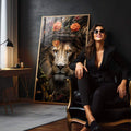 Quadro Decorativo Leão Real com Coroa e Flores - quadros decorativos para sala 1 Tela Vertical, 3 Telas - em quarto contemporaneo