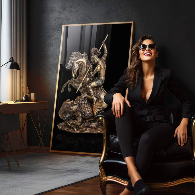 Quadro Decorativo São Jorge - Arte em Canvas Premium para sua Decoração - quadros decorativos para sala 1 Tela Vertical, 3 Telas - em quarto contemporaneo