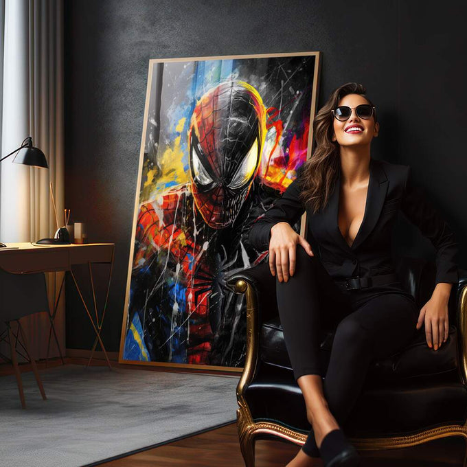 Quadro Decorativo Aranha e Veneno - Duelo Moderno para sua Decoração - quadros decorativos para sala 1 Tela Vertical, 3 Telas - em quarto contemporaneo