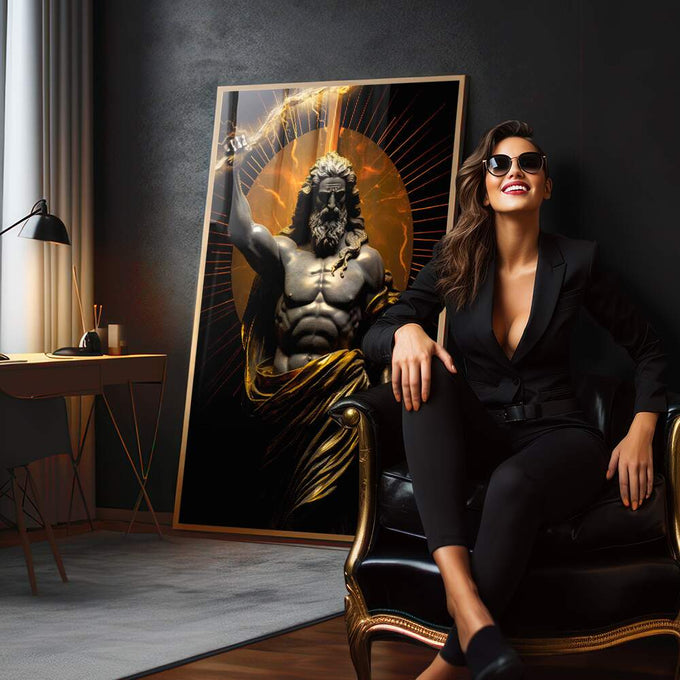 Quadro Decorativo Zeus: Arte Majestosa em Tecido Canvas - quadros decorativos para sala 1 Tela Vertical, 3 Telas - em quarto contemporaneo
