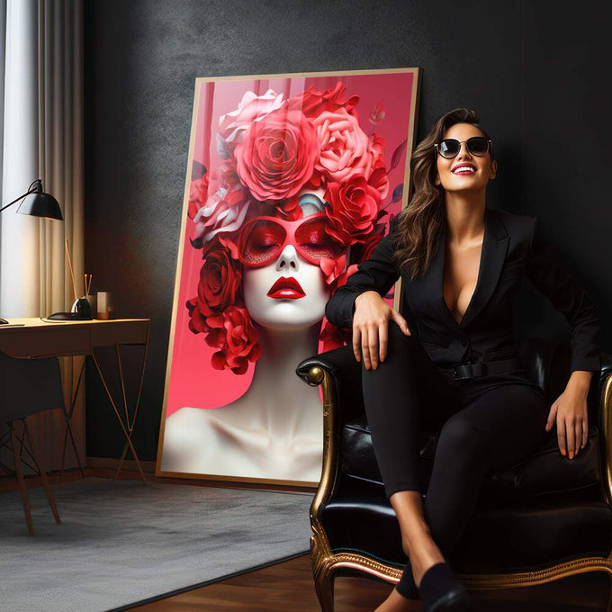 Quadro Decorativo Mulher com Flores - quadros decorativos para sala 1 Tela Vertical, 3 Telas - em quarto contemporaneo