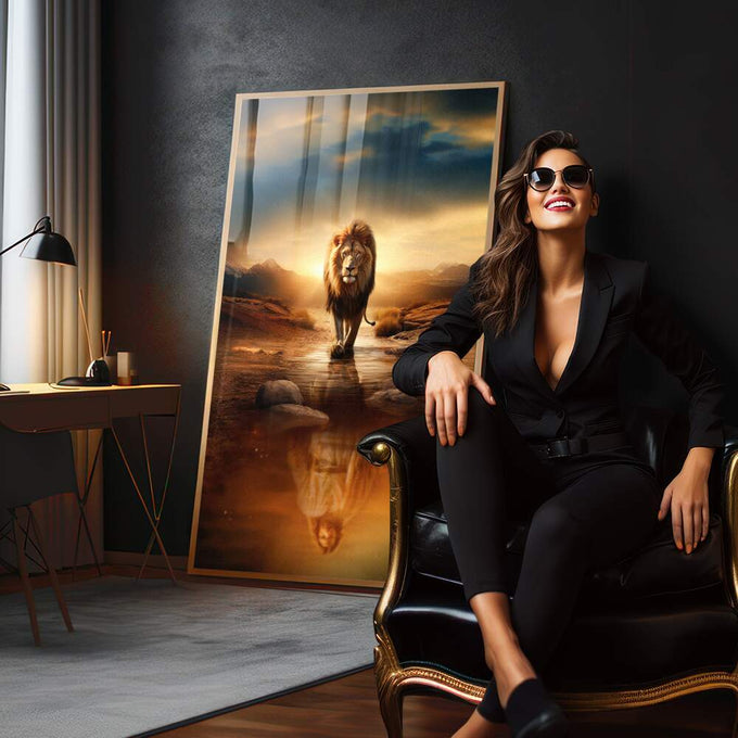 Quadro Decorativo Leão e Jesus - Sofisticação e Inspiração para Sua Decoração - quadros decorativos para sala 1 Tela Vertical, 3 Telas - em quarto contemporaneo