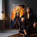 Nossa Senhora Aparecida coroada em oração, manto azul e auréola em mosaico, quadro decorativo