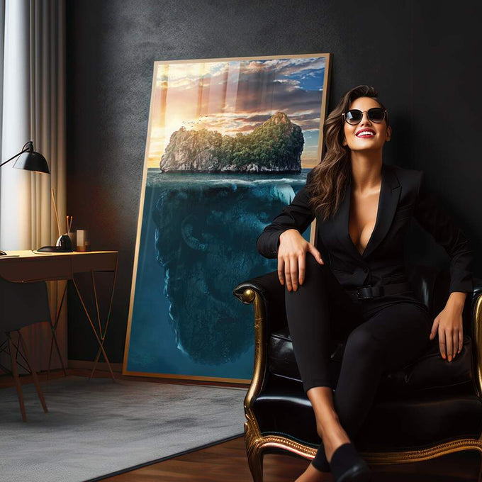 Quadro Decorativo Ilha com Cabeça - Estilo Sofisticado para Ambientes Modernos - quadros decorativos para sala 1 Tela Vertical, 3 Telas - em quarto contemporaneo