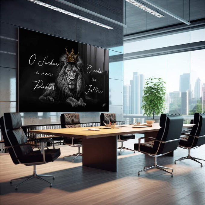 Quadro Decorativo Leão - O Senhor é Meu Pastor em Canvas Premium - quadros decorativos para sala 1 Tela, 1 Tela Horizontal - em quarto contemporaneo