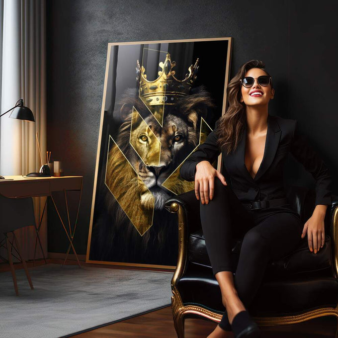 Quadro Decorativo Leão Estilizado: Arte Sofisticada para sua Casa - quadros decorativos para sala 1 Tela Vertical, 3 Telas - em quarto contemporaneo