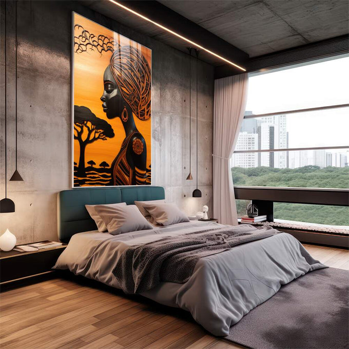 Quadro Decorativo Afro Contemporâneo Beleza e Raízes - quadros decorativos para sala 1 Tela Vertical, 3 Telas - em quarto contemporaneo