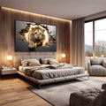 Quadro Decorativo Premium: Leão Quebrando Parede em Aura Dourada - quadros decorativos 1 Tela, 1 Tela Horizontal - em escritorio elegante