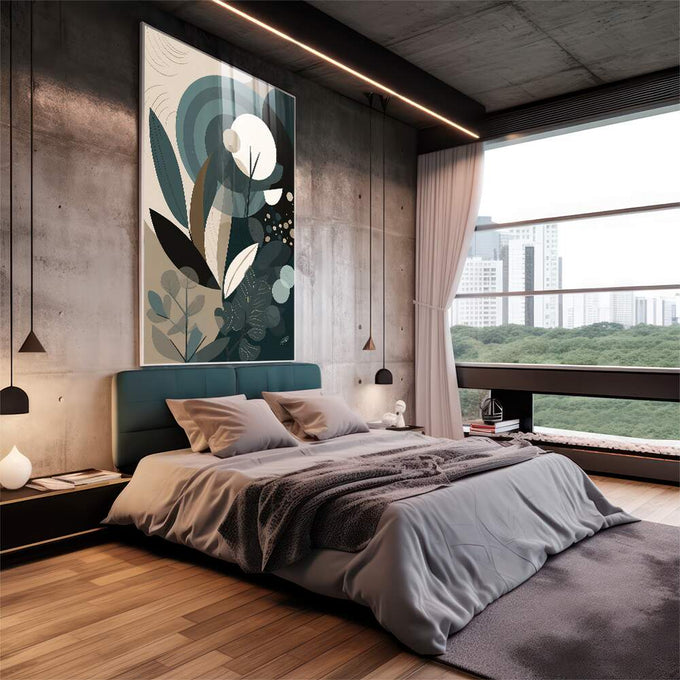 Quadro Decorativo Folhas Tropicais Modernas - Sofisticação e Natureza para seu Ambiente - quadros decorativos 1 Tela Vertical, 3 Telas - em escritorio elegante