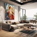 Quadro Decorativo Arcanjo Gabriel - Elegância em Tecido Canvas para a Sua Casa - quadros decorativos 1 Tela Vertical, 3 Telas - em escritorio elegante