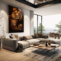 Quadro Decorativo Família de Leão com 2 Filhotes - Sofisticação e Estilo para Sua Decoração - quadros decorativos para sala 1 Tela Vertical, 3 Telas - em quarto contemporaneo