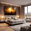 Quadro Decorativo Menino Sonhador: Lua ao Pôr do Sol - Arte Elegante para sua Decoração - quadros decorativos 1 Tela, 1 Tela Horizontal - em escritorio elegante