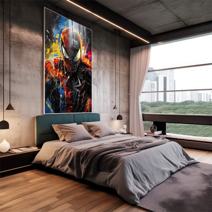 Quadro Decorativo Aranha e Veneno - Duelo Moderno para sua Decoração - quadros decorativos 1 Tela Vertical, 3 Telas - em escritorio elegante