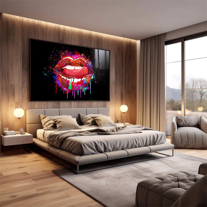 Quadro Decorativo Mouth Art - Elegância e Modernidade para Sua Parede - quadros decorativos 1 Tela, 1 Tela Horizontal - em sala moderna