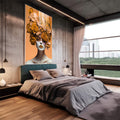Quadro Decorativo Elegante Mulher com Flores - Toque Sofisticado para Sua Decoração - quadros decorativos 1 Tela Vertical, 3 Telas - em escritorio elegante