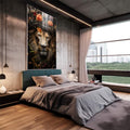 Quadro Decorativo Leão Real com Coroa e Flores - quadros decorativos 1 Tela Vertical, 3 Telas - em escritorio elegante
