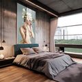 Quadro Decorativo Mulher com Cabeça de Flores - Elegância e Sofisticação para Seu Ambiente - quadros decorativos 1 Tela Vertical, 3 Telas - em escritorio elegante