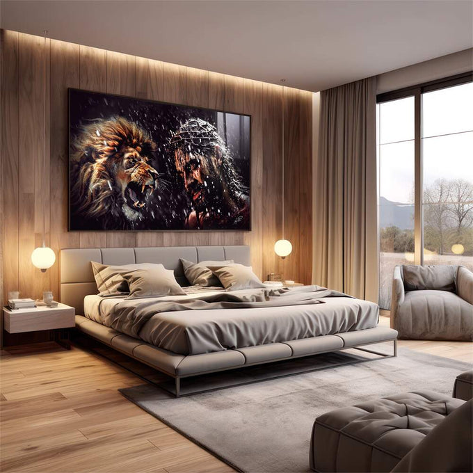 Quadro Decorativo Leão de Judá Rugindo - quadros decorativos 1 Tela, 1 Tela Horizontal - em escritorio elegante