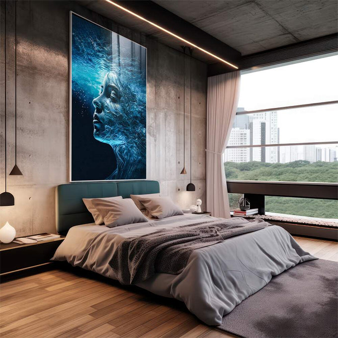 Quadro Decorativo Girl Water - Elegância e Sofisticação para sua Decoração - quadros decorativos 1 Tela Vertical, 3 Telas - em escritorio elegante