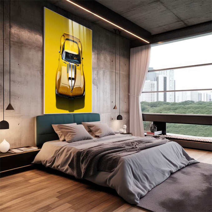 Quadro Decorativo Carro Corvette - Arte Moderno para Transformar Seu Ambiente - quadros decorativos 1 Tela Vertical, 3 Telas - em escritorio elegante