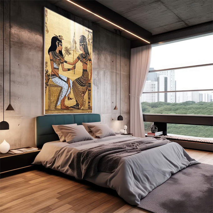 Quadro Decorativo de Mitologia Egípcia - Arte Exclusiva para sua Casa - quadros decorativos 1 Tela Vertical, 3 Telas - em escritorio elegante