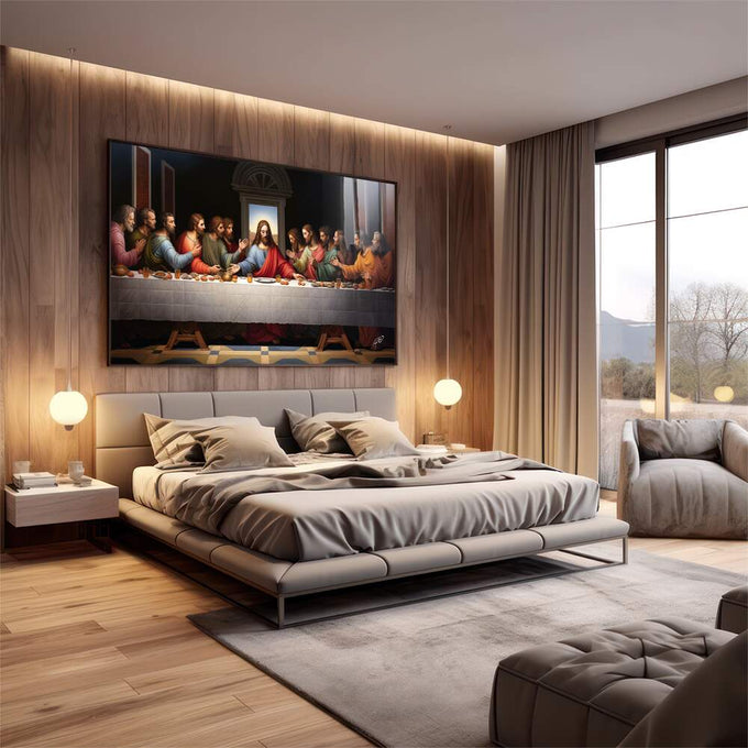 Quadro Decorativo Santa Ceia 4 - Arte Clássica para Sua Decoração - quadros decorativos 1 Tela, 1 Tela Horizontal - em escritorio elegante