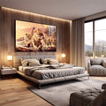 Quadro Decorativo Família de Leões com Filhotes - Elegância e Sofisticação para Sua Decoração - quadros decorativos 1 Tela, 1 Tela Horizontal - em escritorio elegante
