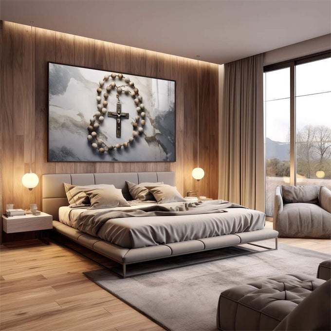Quadro Decorativo Rosário - Elegância e Durabilidade para sua Decoração - quadros decorativos 1 Tela, 1 Tela Horizontal - em escritorio elegante