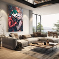 Quadro Decorativo Coringa e Arlequina Colorido: Arte Moderna em Tela Premium - quadros decorativos 1 Tela Vertical, 3 Telas - em escritorio elegante