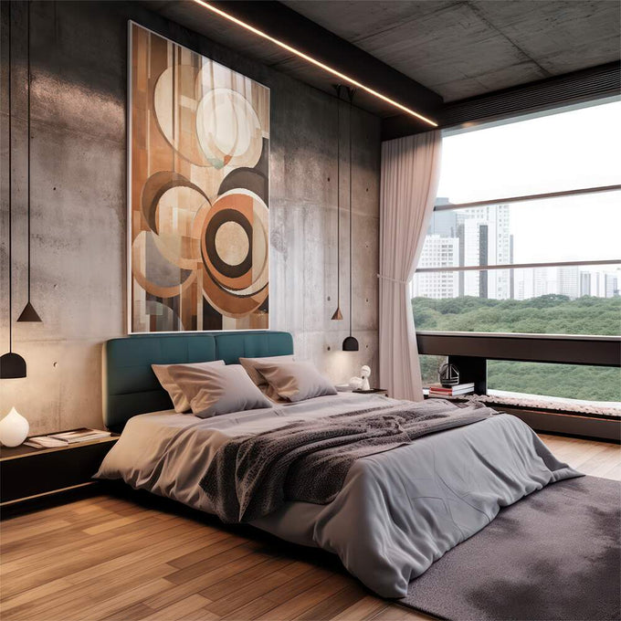 Quadro Decorativo Abstrato Rústico - Elegância e Estilo para Sua Parede - quadros decorativos 1 Tela Vertical, 3 Telas - em sala moderna