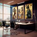 Quadro Decorativo Mitologia Egípcia - Arte e Elegância para Sua Parede - quadros decorativos 1 Tela Vertical, 3 Telas - em escritorio elegante