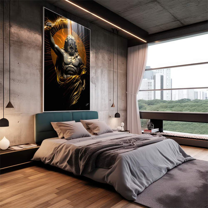 Quadro Decorativo Zeus: Arte Majestosa em Tecido Canvas - quadros decorativos 1 Tela Vertical, 3 Telas - em escritorio elegante