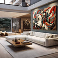 Quadro Decorativo São Jorge Abstrato - Elegância e Modernidade para Sua Decoração - quadros decorativos 1 Tela, 1 Tela Horizontal - em escritorio elegante