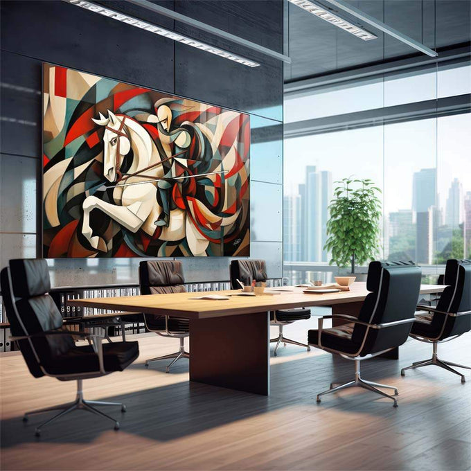 Quadro Decorativo São Jorge Abstrato - Elegância e Modernidade para Sua Decoração - quadros decorativos para sala 1 Tela, 1 Tela Horizontal - em quarto contemporaneo