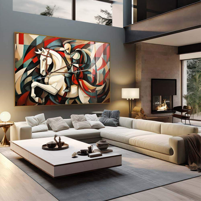 Quadro Decorativo São Jorge Abstrato - Elegância e Modernidade para Sua Decoração - quadros decorativos para sala 1 Tela, 1 Tela Horizontal - em living room premium