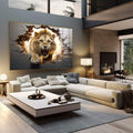 Quadro Decorativo Premium: Leão Quebrando Parede em Aura Dourada - quadros decorativos para sala 1 Tela, 1 Tela Horizontal - em living room premium