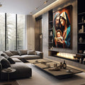 Quadro Decorativo Moderno Família Santa Geométrico - Design Sofisticado para sua Casa - quadros decorativos para sala 1 Tela Vertical, 3 Telas - em living room premium
