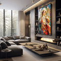 Quadro Decorativo Arcanjo Gabriel - Elegância em Tecido Canvas para a Sua Casa - quadros decorativos para sala 1 Tela Vertical, 3 Telas - em living room premium