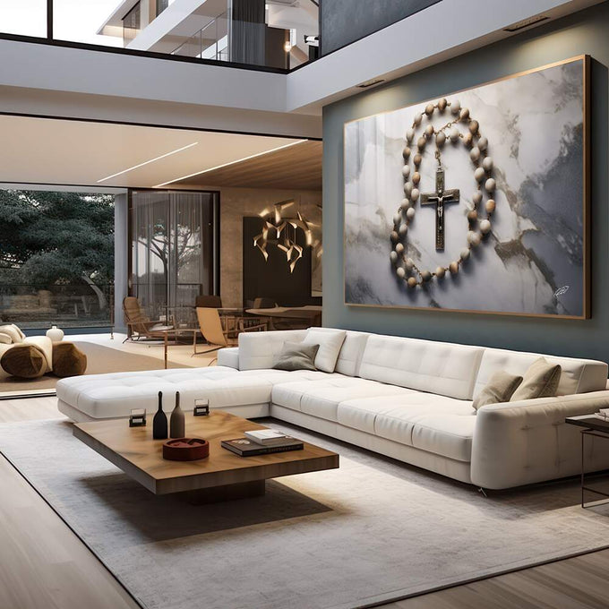 Quadro Decorativo Rosário - Elegância e Durabilidade para sua Decoração - quadros decorativos para sala 1 Tela, 1 Tela Horizontal - em living room premium