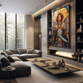 Quadro Decorativo Arcanjo Miguel - Elegância e Estilo para sua Decoração - quadros decorativos para sala 1 Tela Vertical, 3 Telas - em living room premium