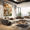 Quadro Decorativo Elegante com Família de Leão - 4 Filhotes em Canvas Premium - quadros decorativos para sala 1 Tela Vertical, 3 Telas - em living room premium