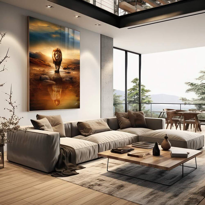 Quadro Decorativo Leão e Jesus - Sofisticação e Inspiração para Sua Decoração - quadros decorativos para sala 1 Tela Vertical, 3 Telas - em living room premium