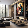 Quadro Decorativo Família Divina Geométrico - Estilo Sofisticado para Sua Casa - quadros decorativos para sala 1 Tela Vertical, 3 Telas - em quarto contemporaneo