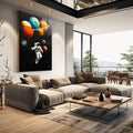Quadro Decorativo Astronauta com Sistema Solar: Arte Espacial em Canvas - quadros decorativos para sala 1 Tela Vertical, 3 Telas - em living room premium