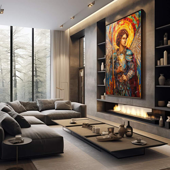 Quadro Decorativo Arcanjo Rafael - Sofisticação e Estilo para sua Casa - quadros decorativos para sala 1 Tela Vertical, 3 Telas - em living room premium