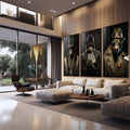 Quadro Decorativo Trio de Macacos Gangsteres - Estilo Único e Moderno - quadros decorativos para sala 1 Tela Vertical, 3 Telas - em living room premium