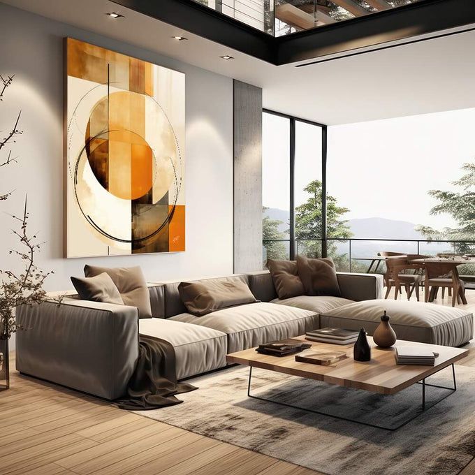 Quadro Decorativo Geométrico Moderno Círculos em Harmonia - quadros decorativos 1 Tela Vertical, 3 Telas - em escritorio elegante