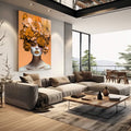 Quadro Decorativo Elegante Mulher com Flores - Toque Sofisticado para Sua Decoração - quadros decorativos para sala 1 Tela Vertical, 3 Telas - em living room premium