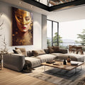 Quadro Decorativo Golden Face - Elegância e Sofisticação para sua Decoração - quadros decorativos para sala 1 Tela Vertical, 3 Telas - em living room premium