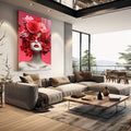Quadro Decorativo Mulher com Flores - quadros decorativos para sala 1 Tela Vertical, 3 Telas - em living room premium